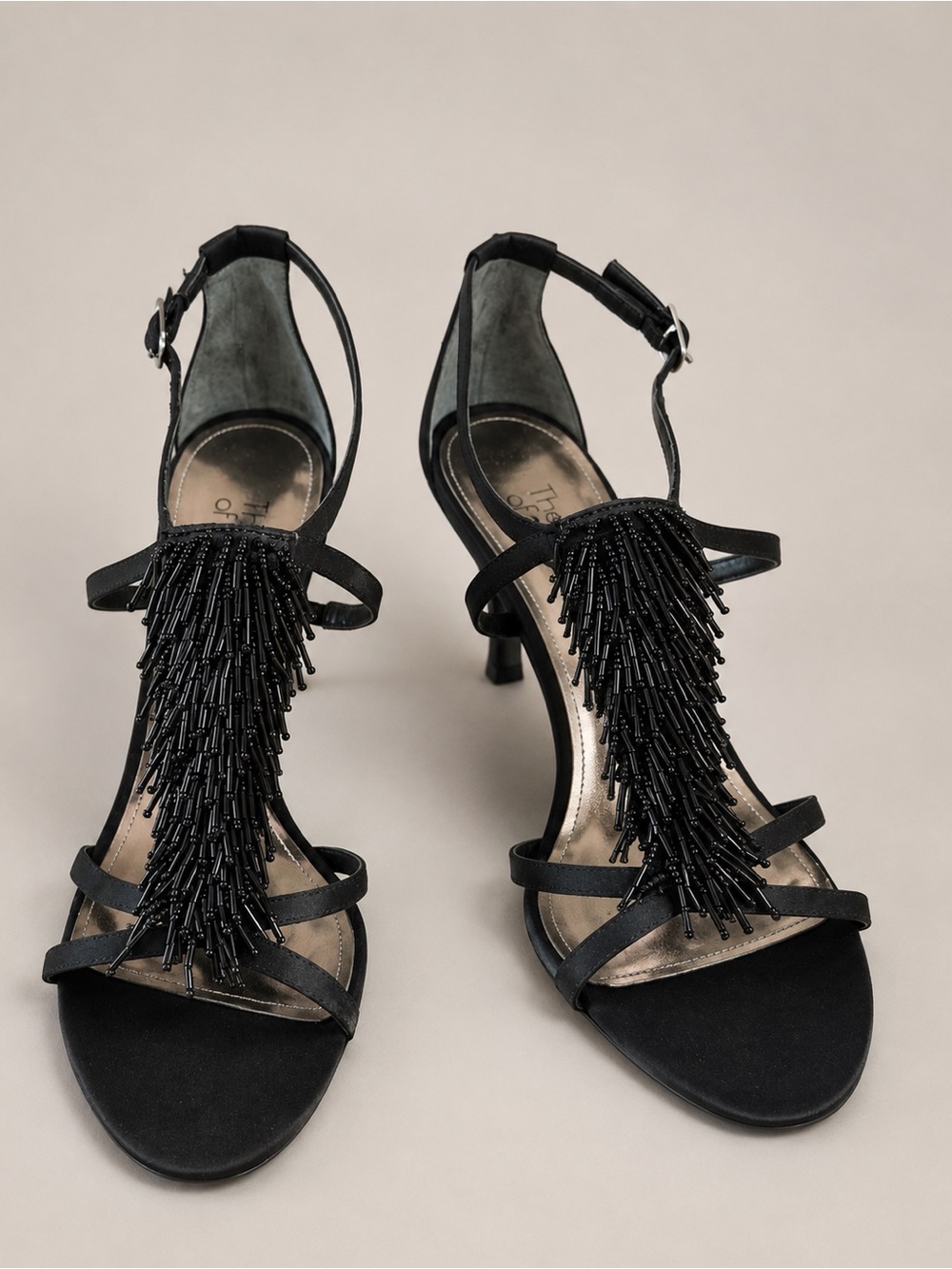 The Touch of Nina Black Beaded Fringe Dress Sandals Heels Size 9M - Picture 1 of 9